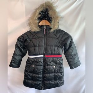 NWT TOMMY HILFIGER Girl's Black Faux Fur Long Puffer Full-Zip Jacket Size 4T